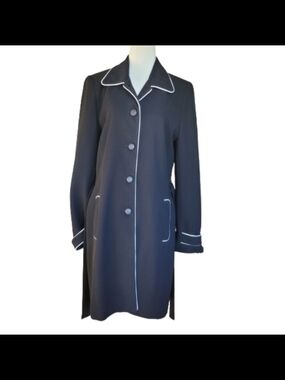 Vintage Sport Collection Black Belted Coat  Canada Contrast Piping 90s Y2K